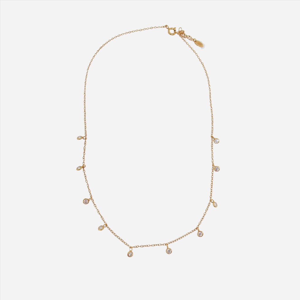 diamond droplet necklace in gold
