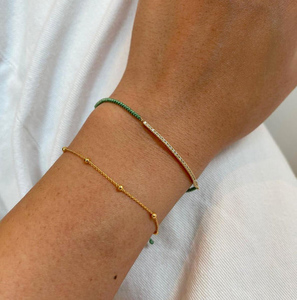 gold vermeil Pavé bar cord bracelet in green