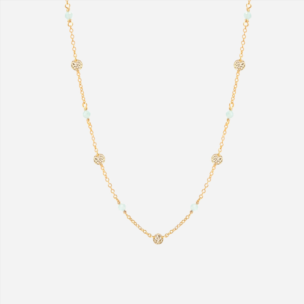 aqua blue gemstone disk necklace