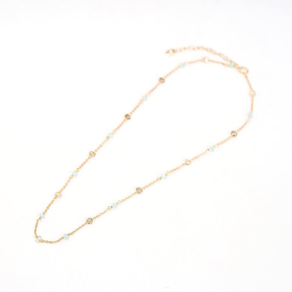 aqua blue gemstone disk necklace