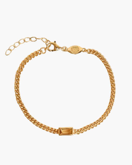 citrine baguette curb chain bracelet in vermeil gold