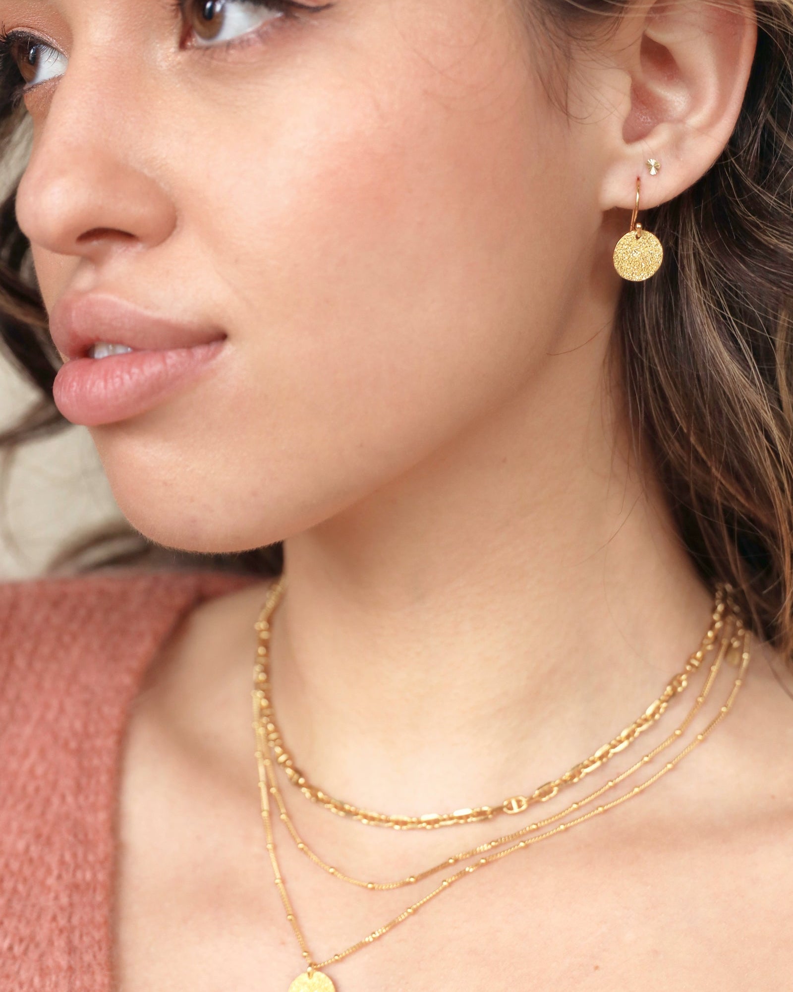 gold hammered gold vermeil drop earrings