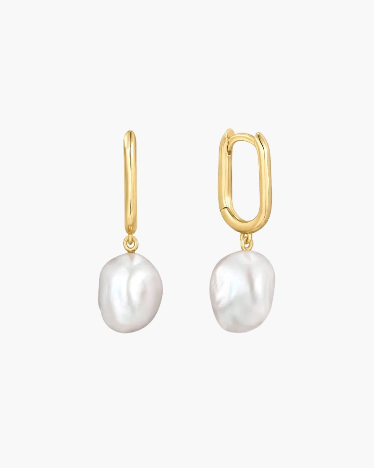 gold pearl oval hoop earrings