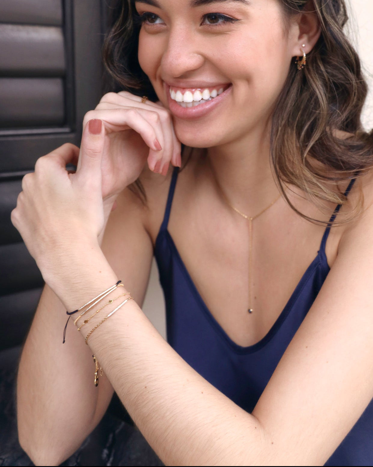 gold vermeil Pavé bar cord bracelet in black