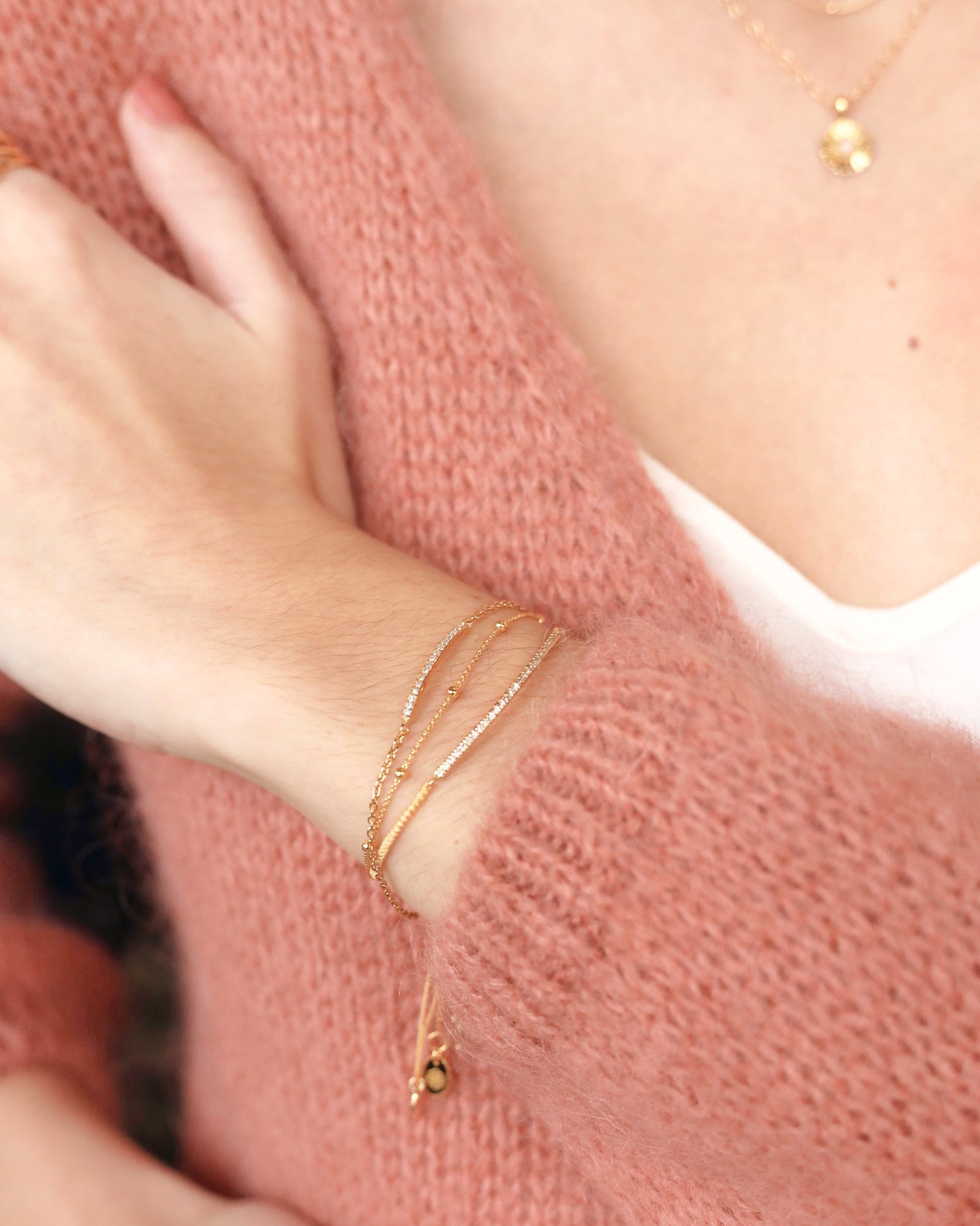 gold vermeil Pavé bar cord bracelet in yellow