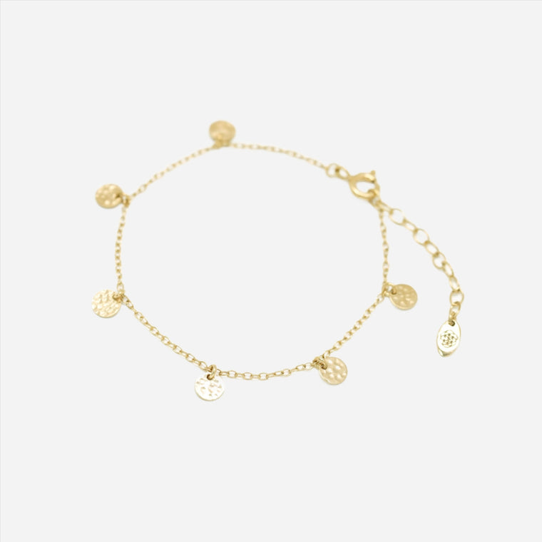 gold hammered disc chain bracelet