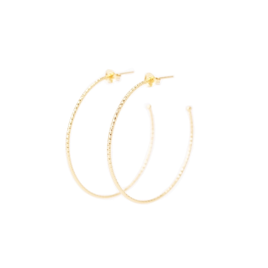 gold hammered medium hoop earrings
