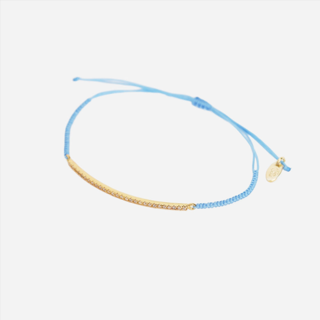 gold pavé bar bracelet - light blue