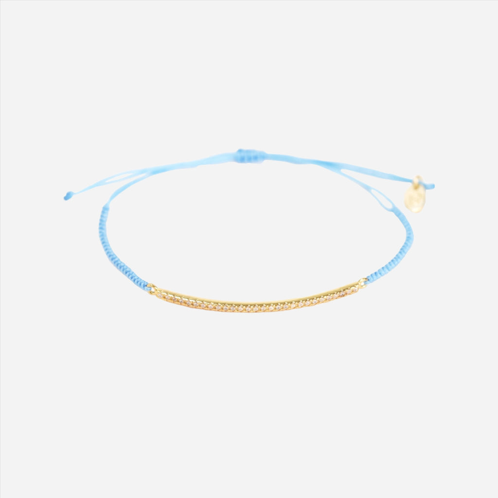 gold pavé bar bracelet - light blue