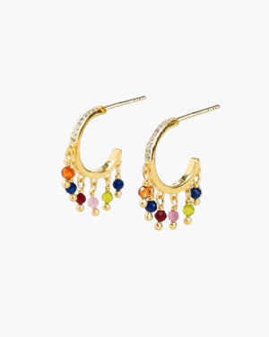 Gold multi-gemstone hoops