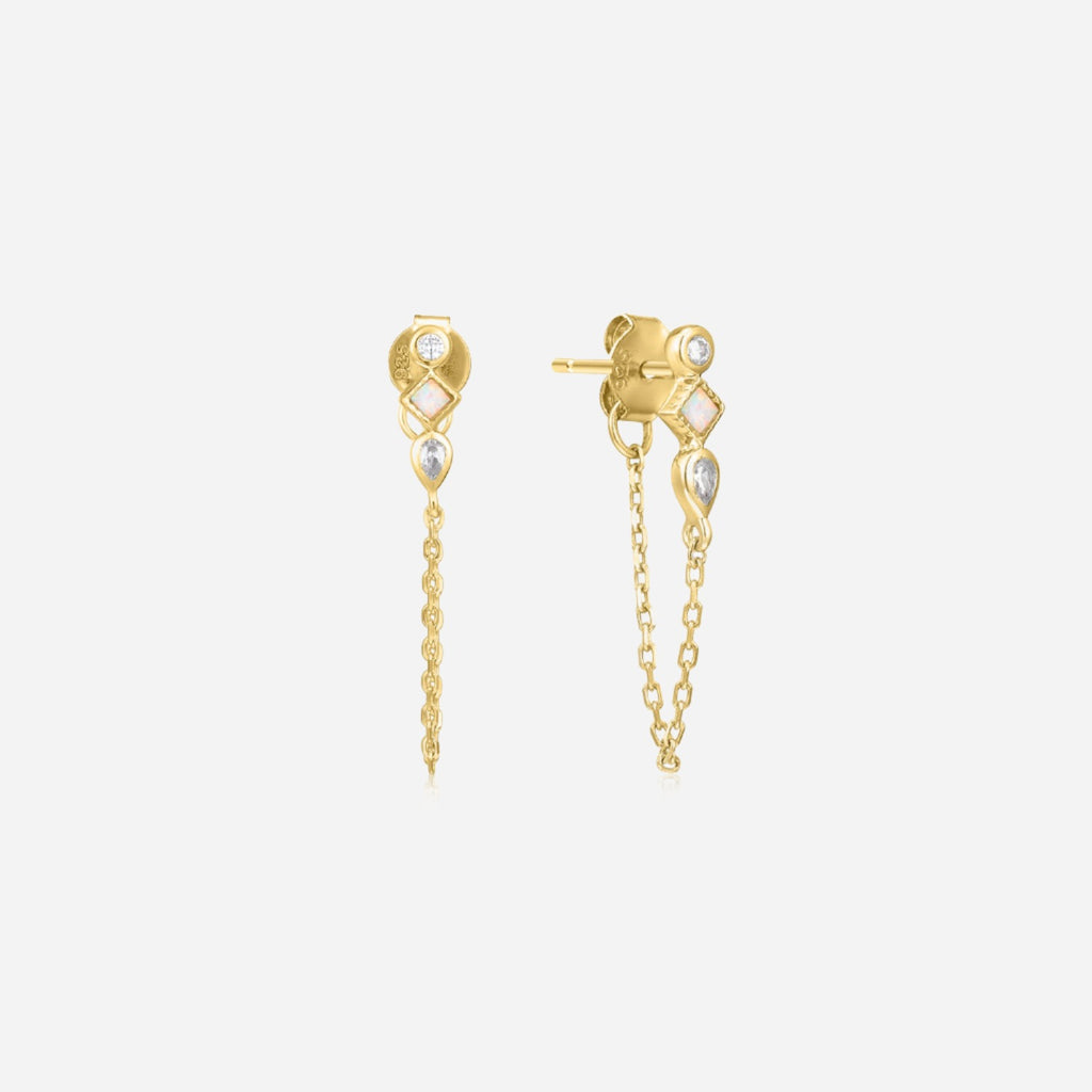 gold opal chain stud earrings