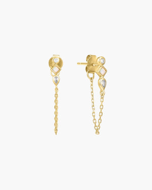 gold opal chain stud earrings