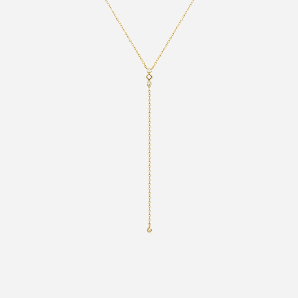gold twinkling opal lariat necklace