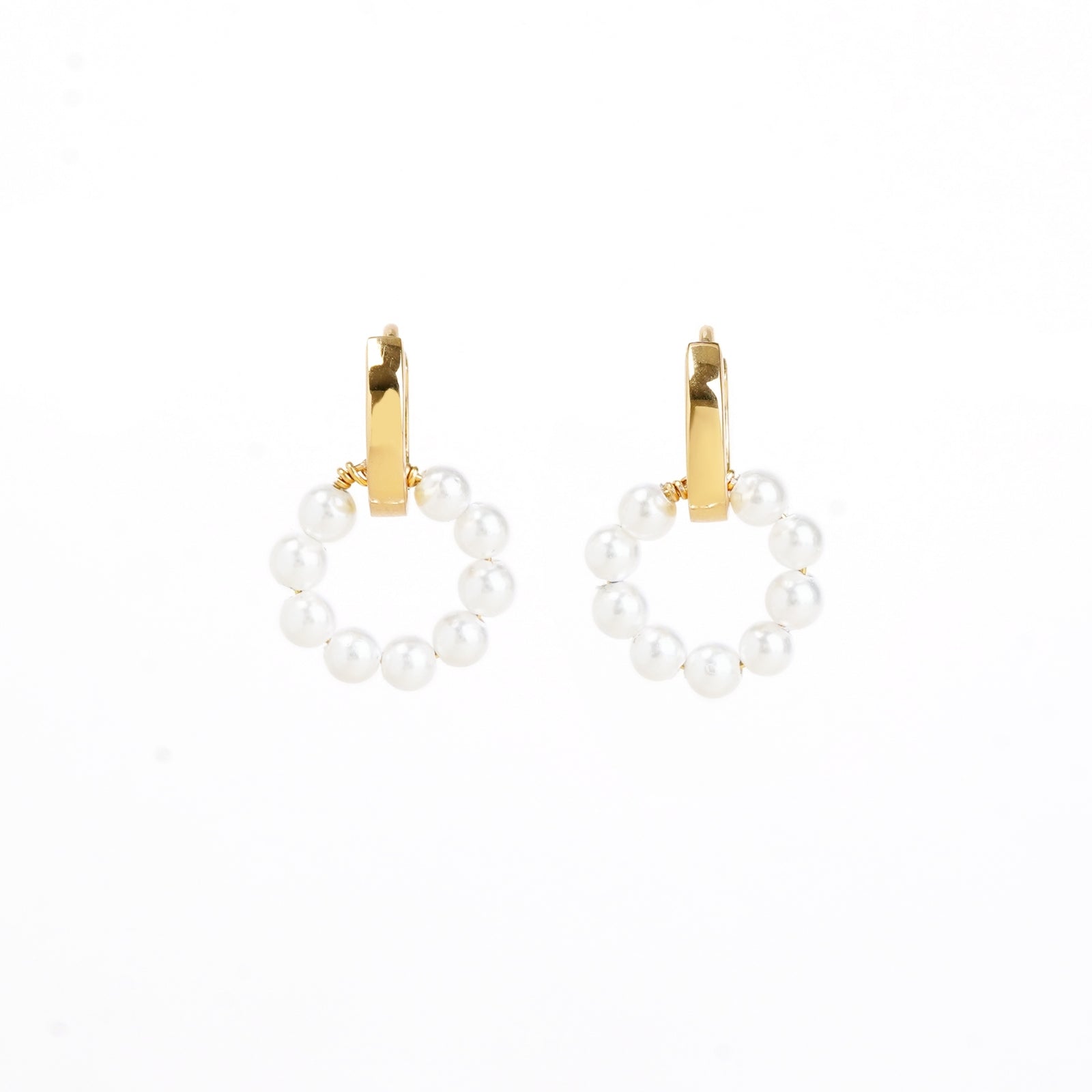 Faux pearl huggie hoops