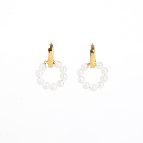 Faux pearl huggie hoops