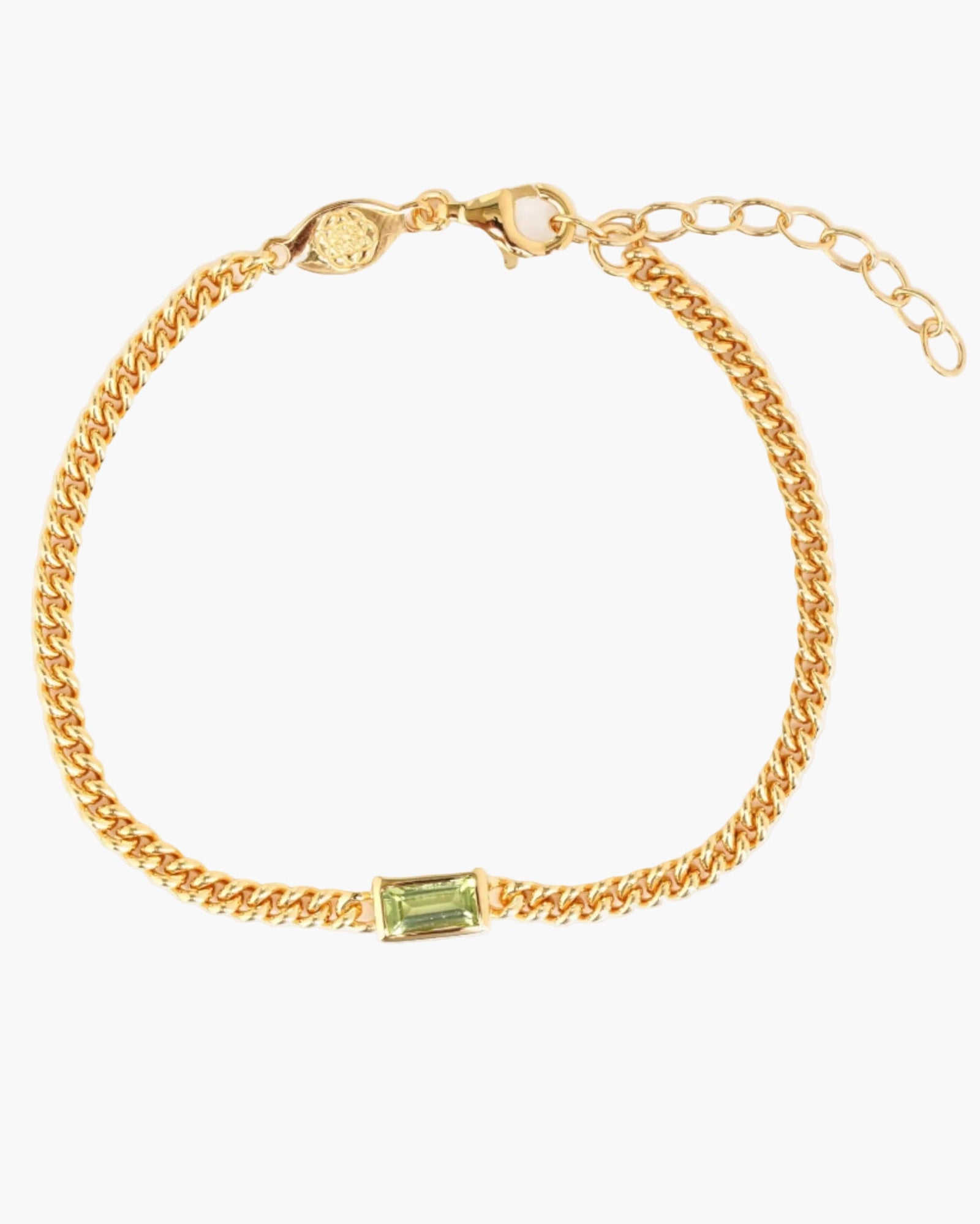 peridot baguette curb chain bracelet in vermeil gold