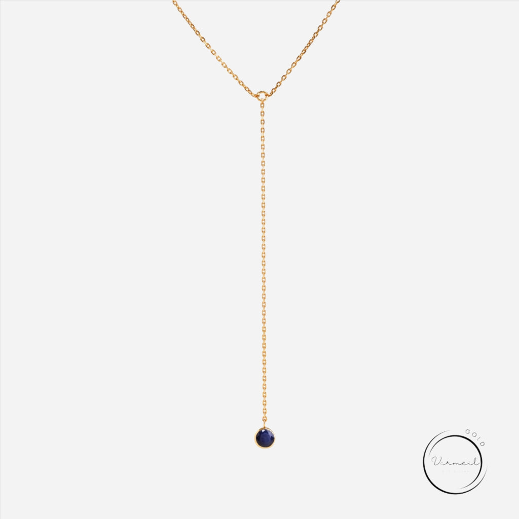 gemstone vermeil gold lariat necklace with sapphire